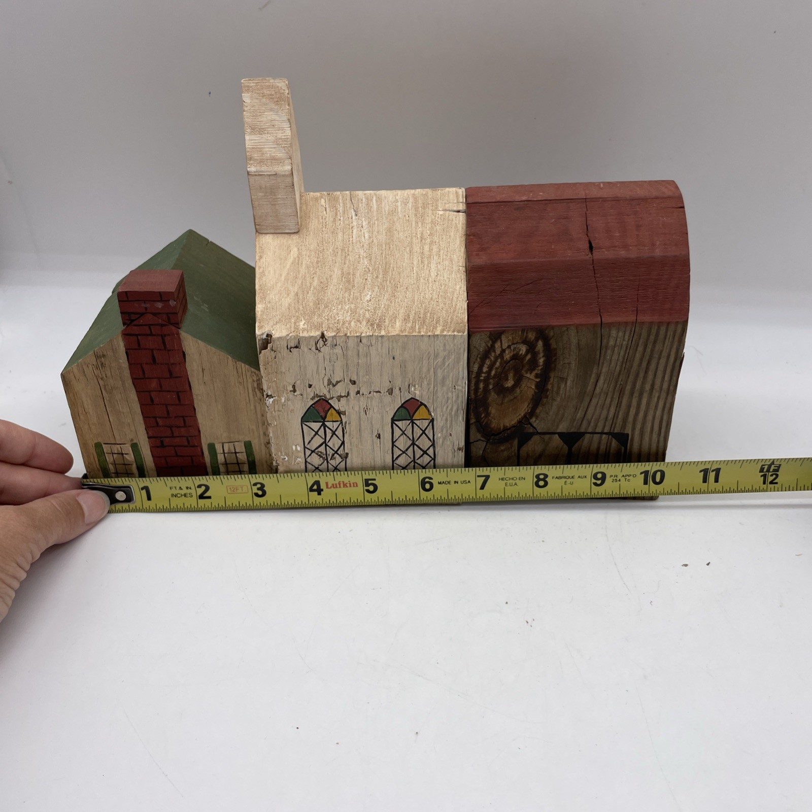 Primitive Mini Buildings Block Wooden House Church Barn Folk Art Lot Of 3 – 1988