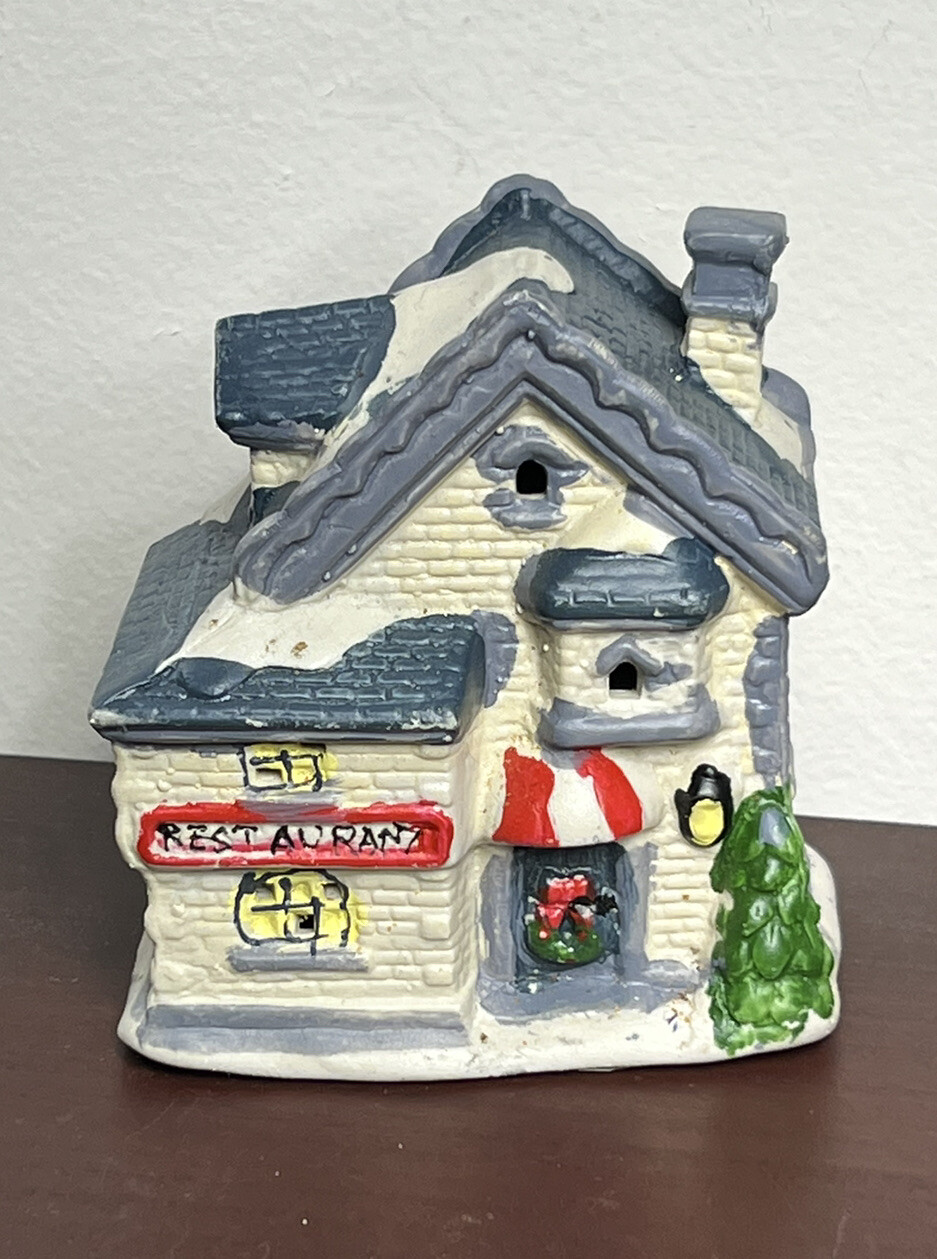 Greenbrier Intl. RESTAURANT Christmas House Porcelain Ceramic 4” Tall NWT