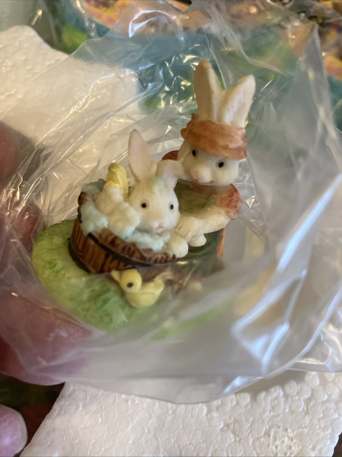 10PC Easter Bunny Village-Train Station-Ducky Diner-House-cord-peek windows NOS!