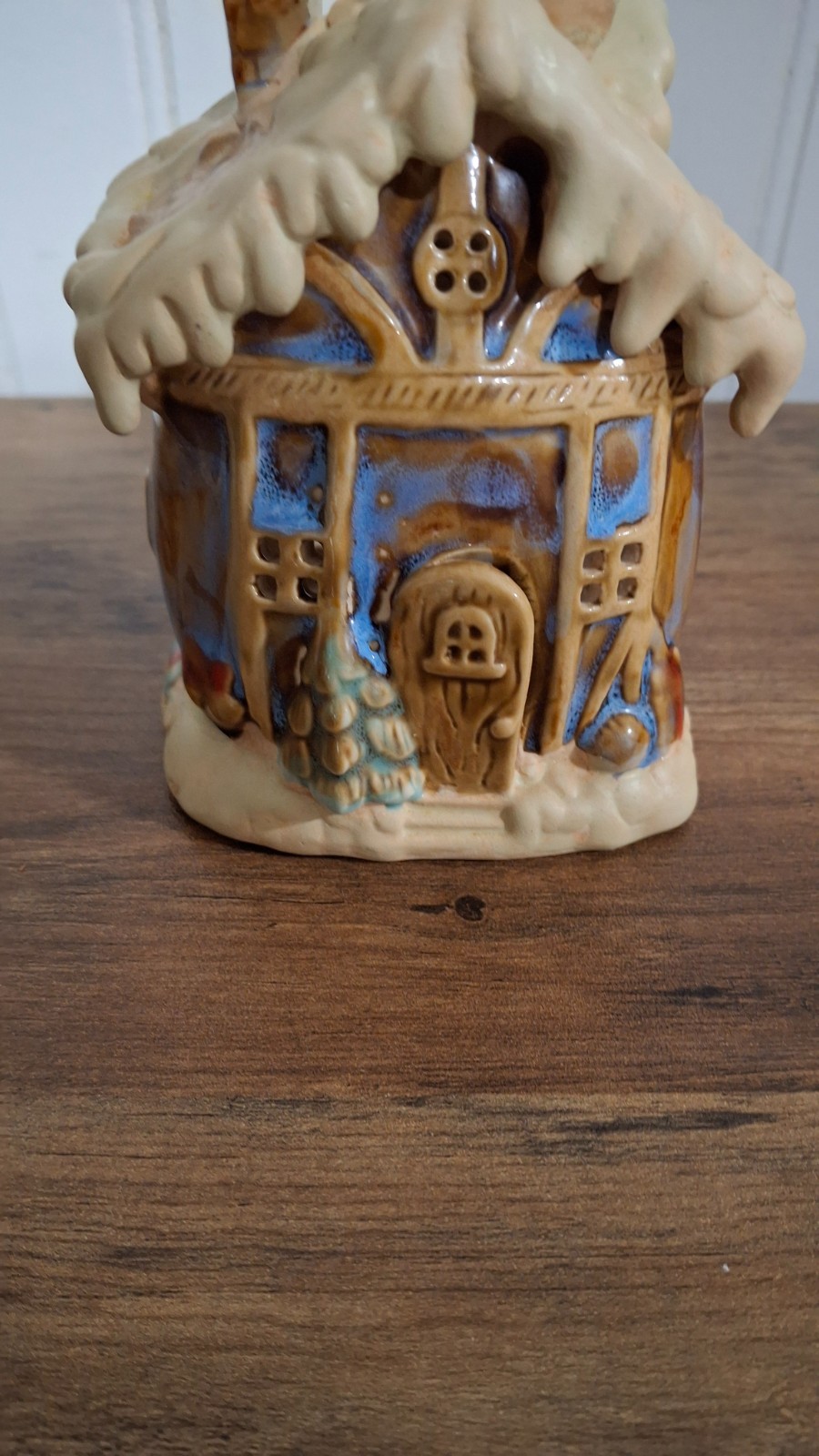 Vintage Pottery Ceramic Christmas Cottage Tealight Candle Holder House Village