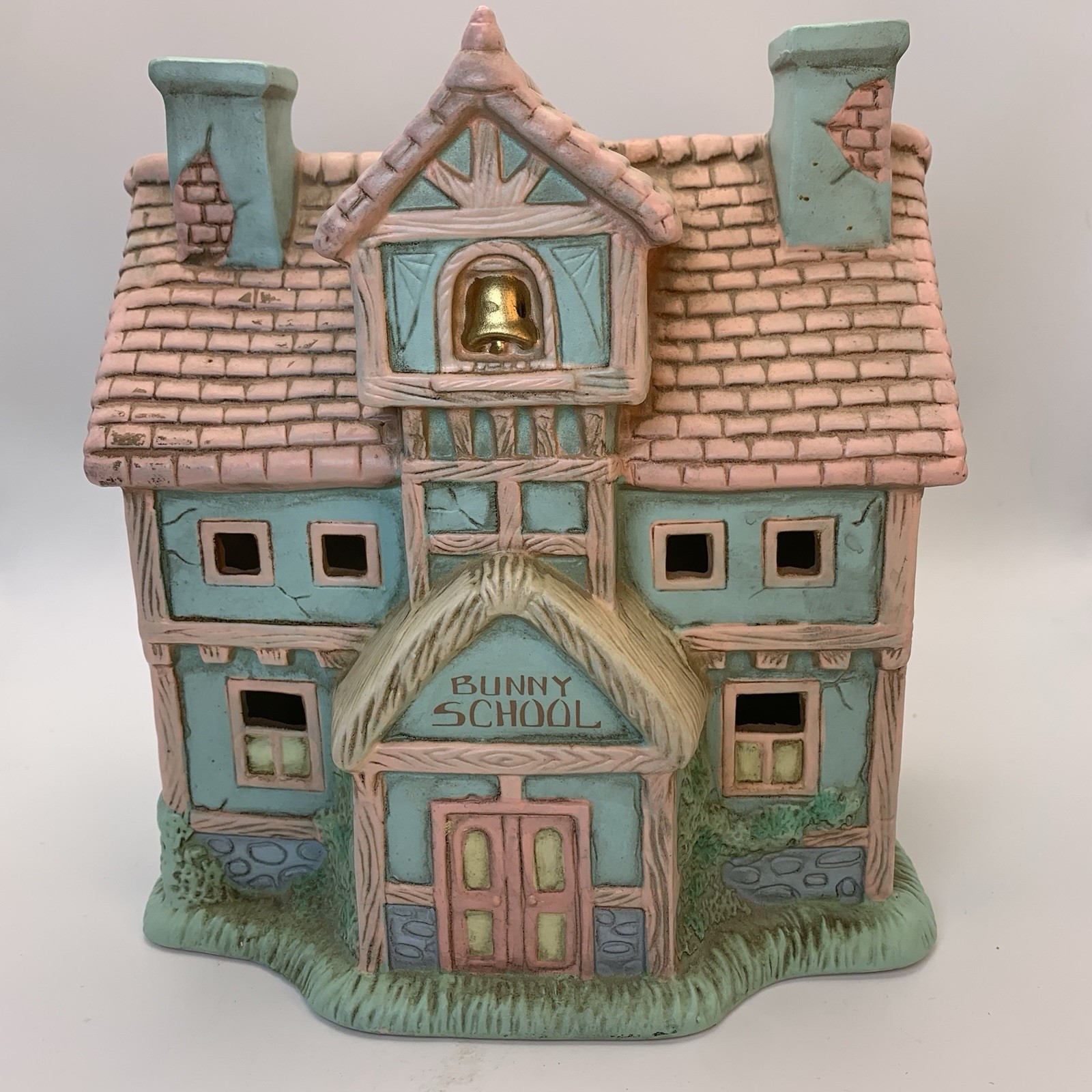 LEFTON Honey Brook Hollow Bunny School Village Cottage 1992 with LIGHT 7”