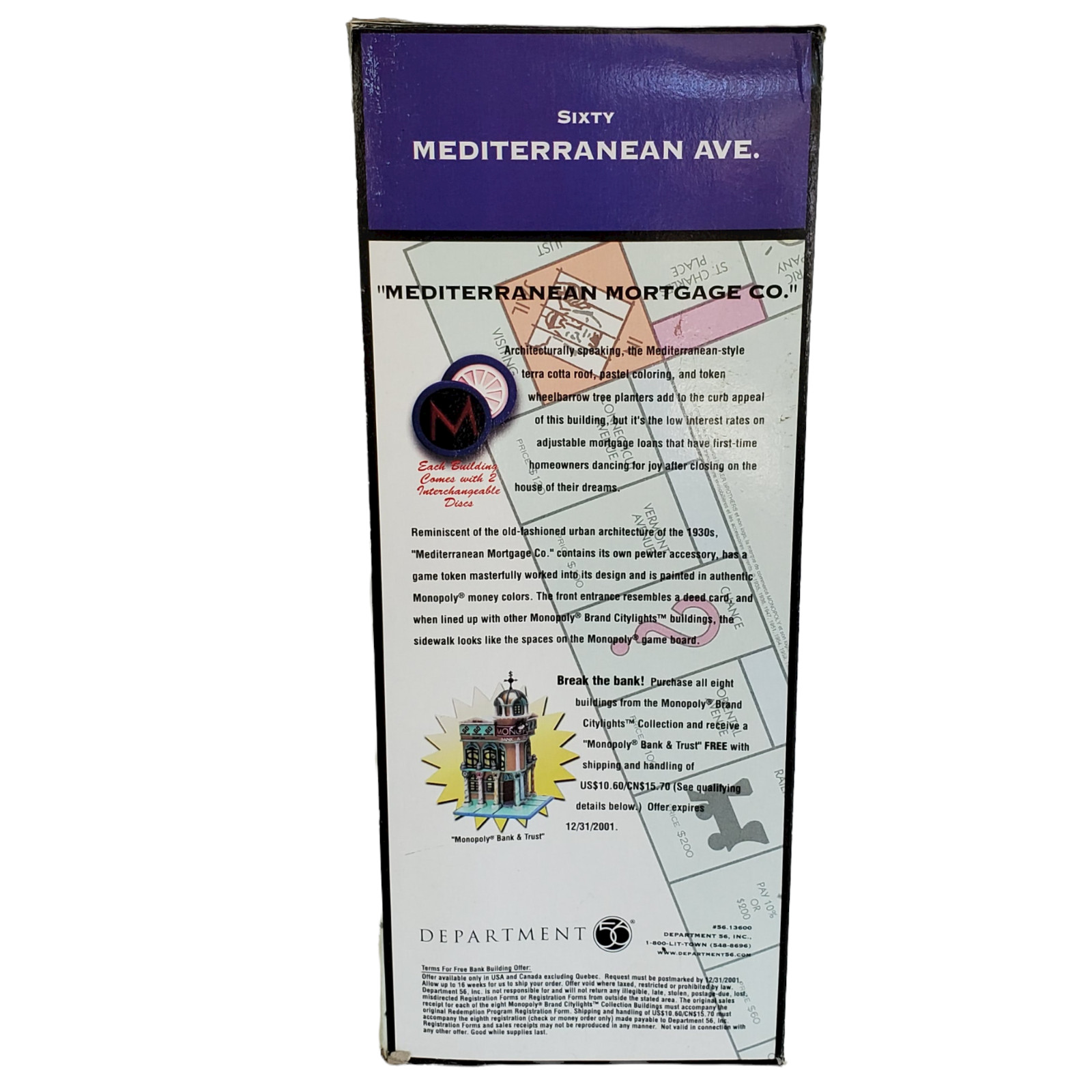 Department 56 City Lights Monopoly Mediterranean Mortgage Company Building 1999