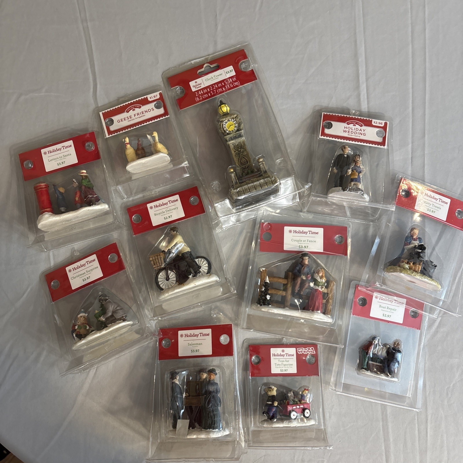 Lot of 11 Holiday Time Small Christmas Village Figurines In Packages Mixed Lot