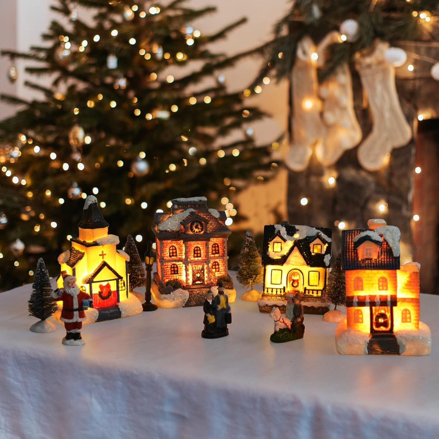Christmas Village Sets-Christmas Decorations,LED Lighted Christmas Village Ho…