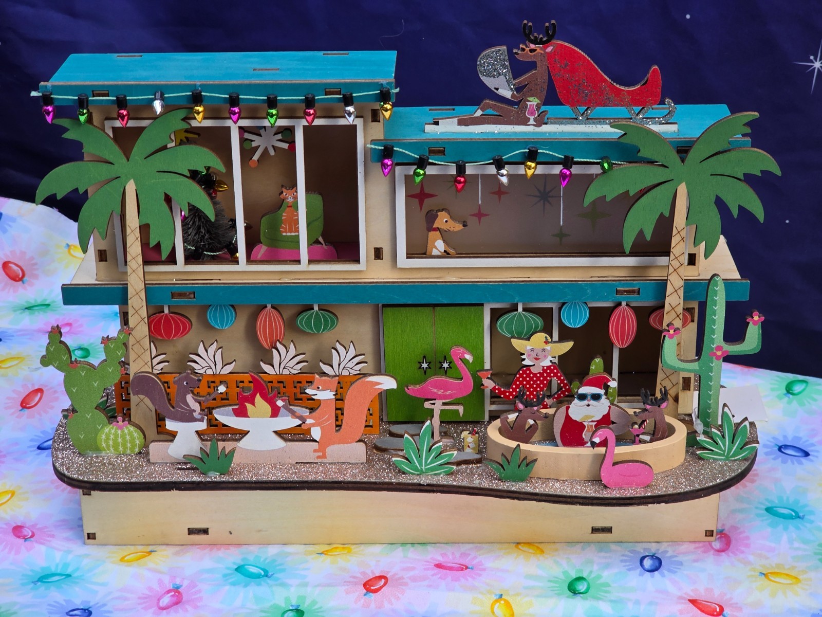 World Market Laser Cut Wood MCM House LED Santas Vacation House CHRISTMAS NEW