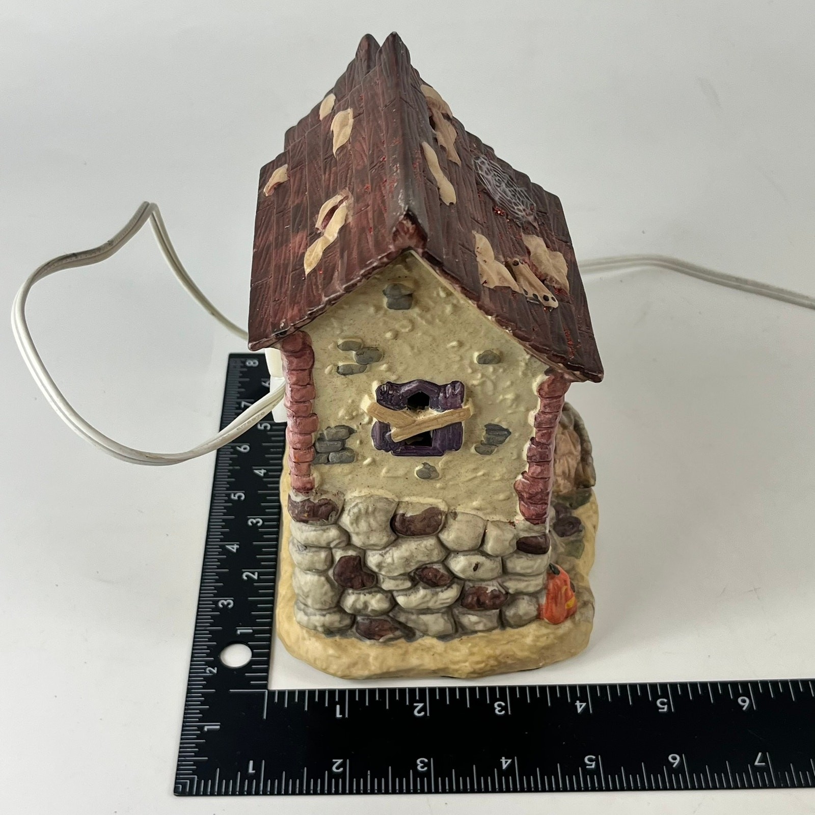 Halloween Village Lighted Laboratory Witches Brew Mummy Haunted House Ceramic