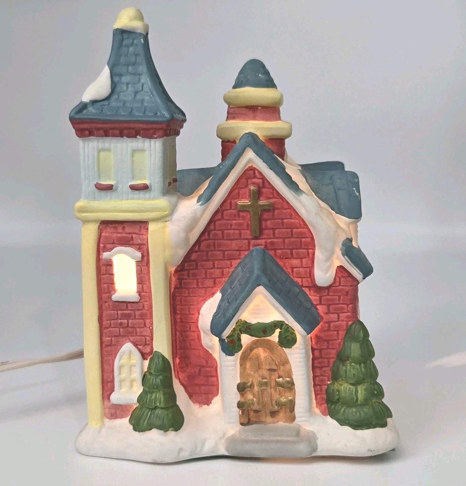 Vintage 1994 Hand Painted Ceramic Illuminated House Christmas Village Church