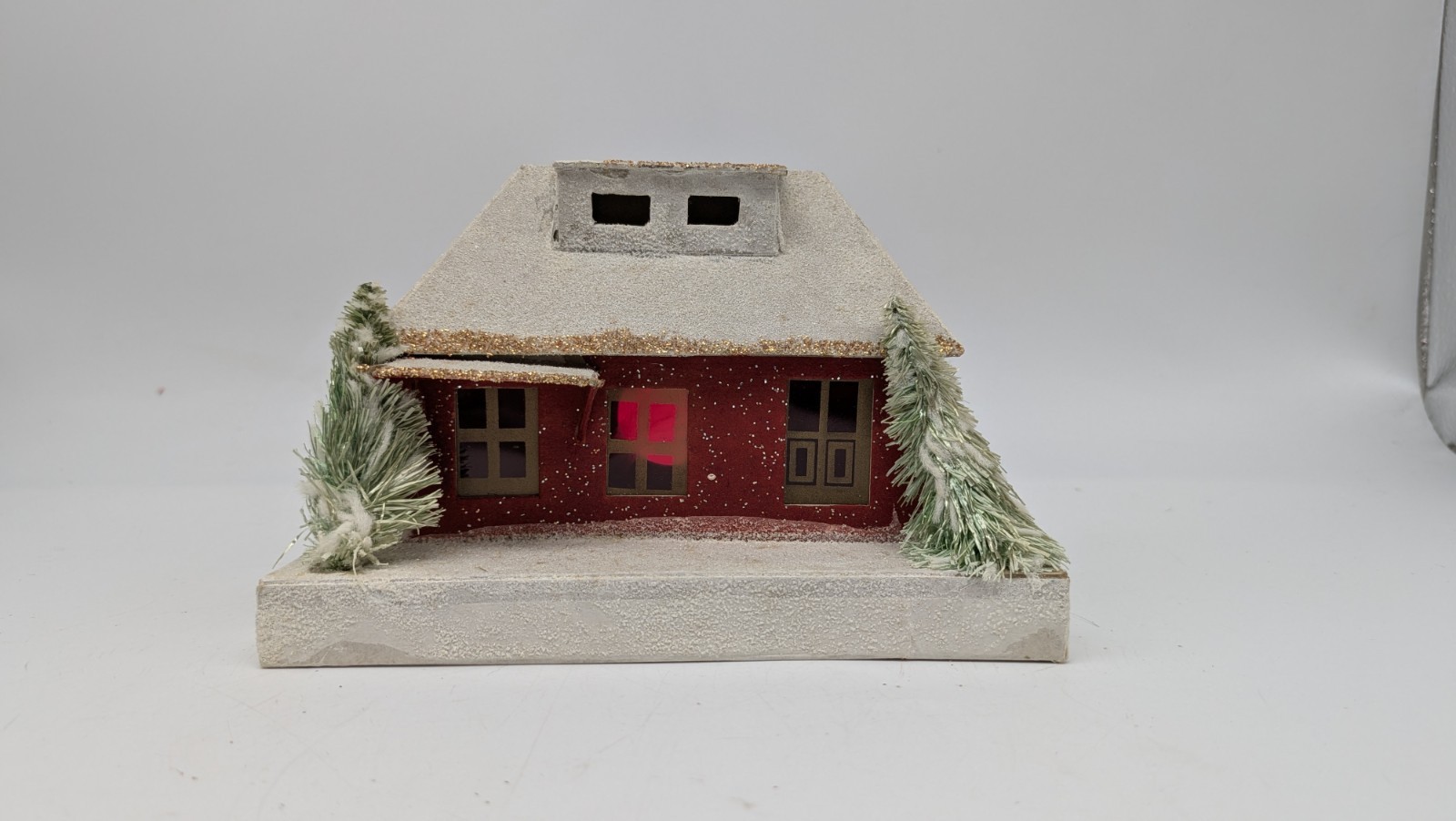 Vintage Medium Christmas Putz Village House Japan Mica Red Gold