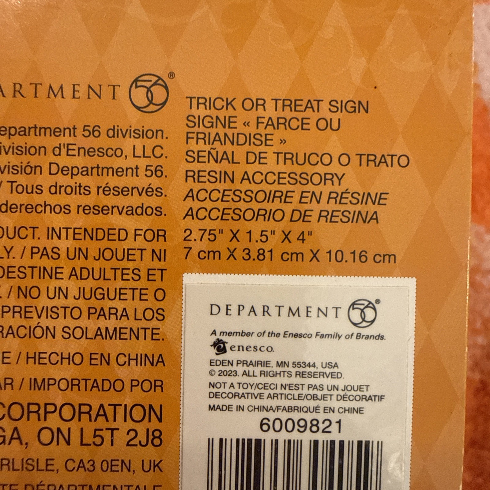 Dept 56 Halloween Trick or Treat Sign Village Accessory Pumpkin Black Cat NIB