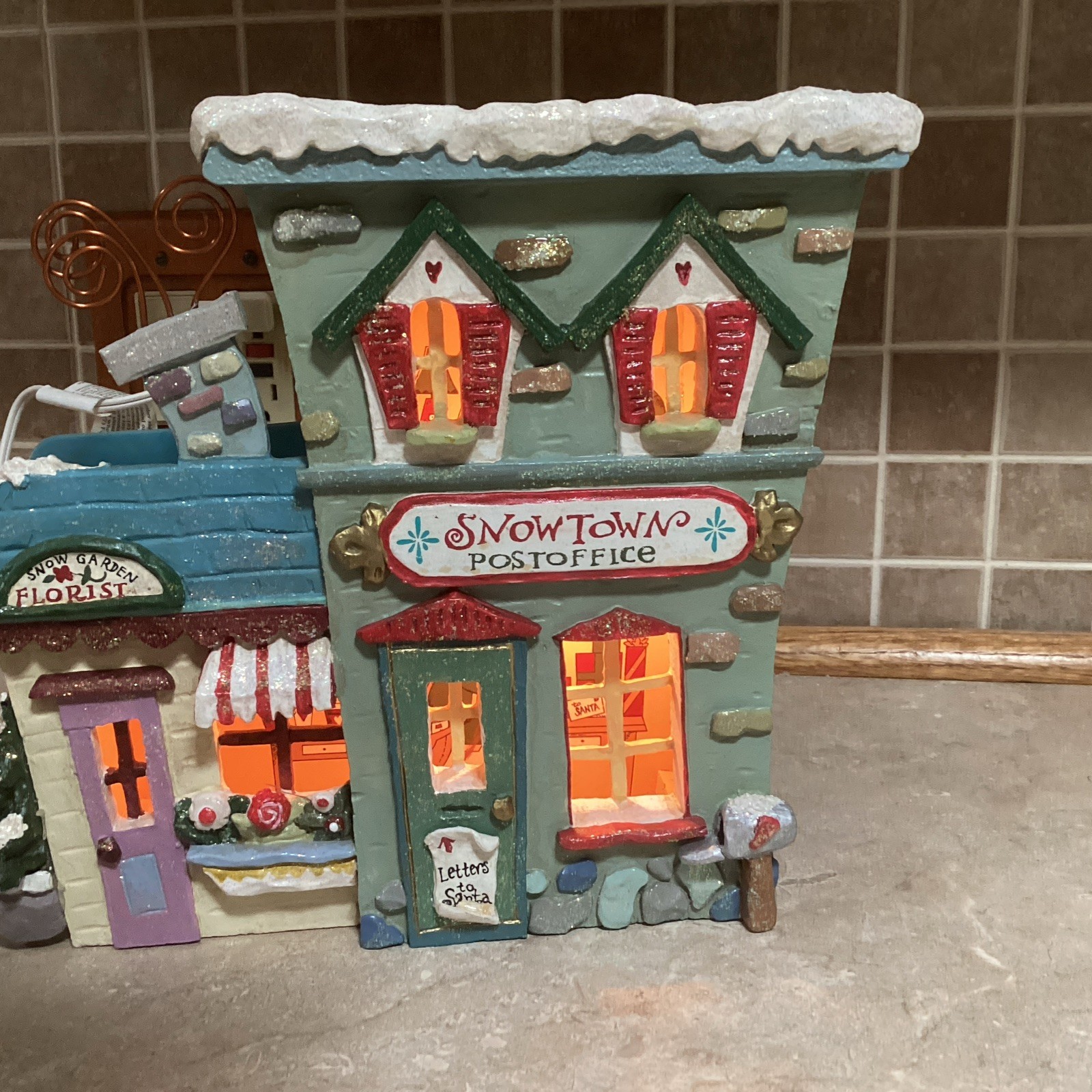 KURT ADLER vintage Snowtown Village POST OFFICE Florist lighted Xmas display