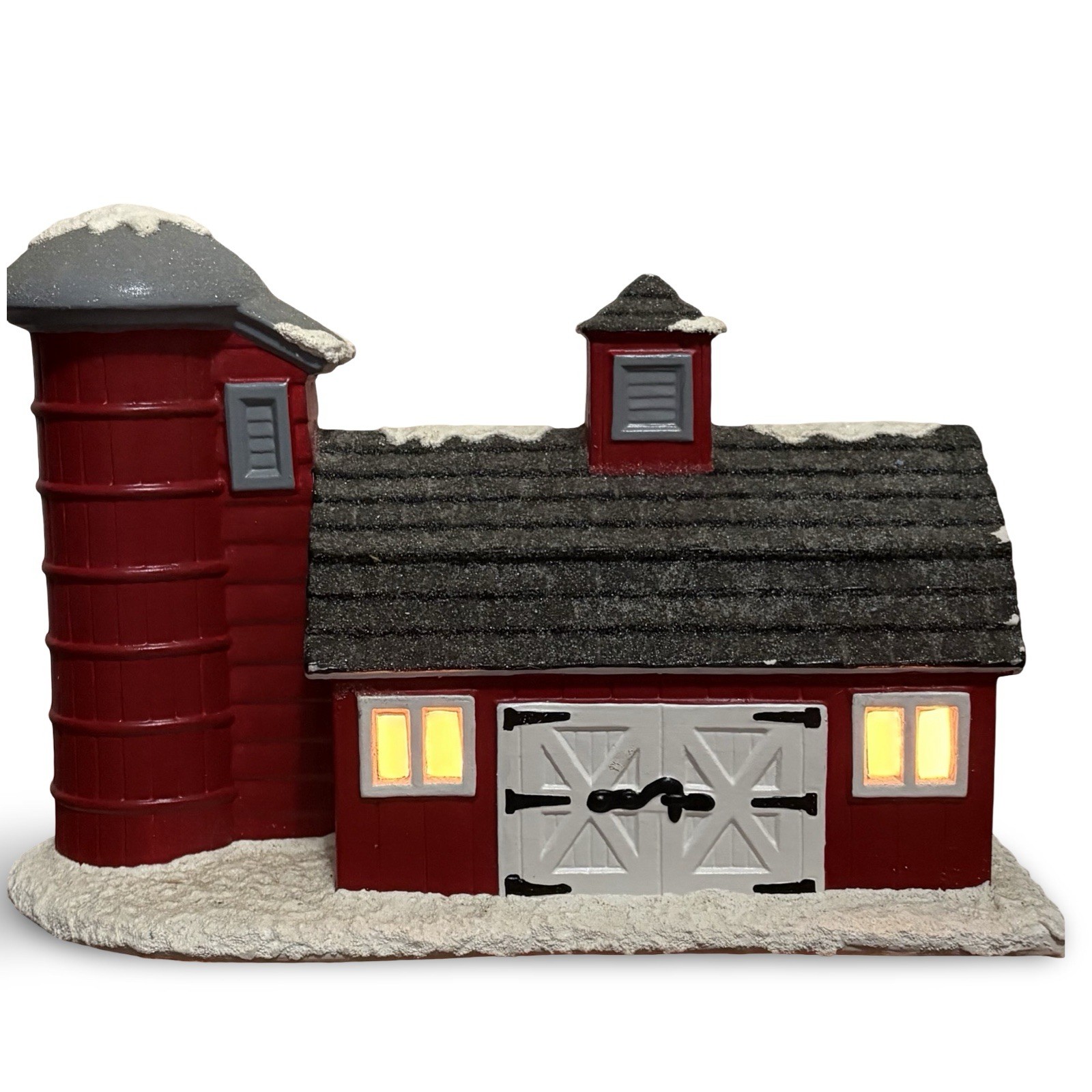 Vintage 1979 Byron Molds Barn & Silo Christmas Village Lighted Ceramic Barn