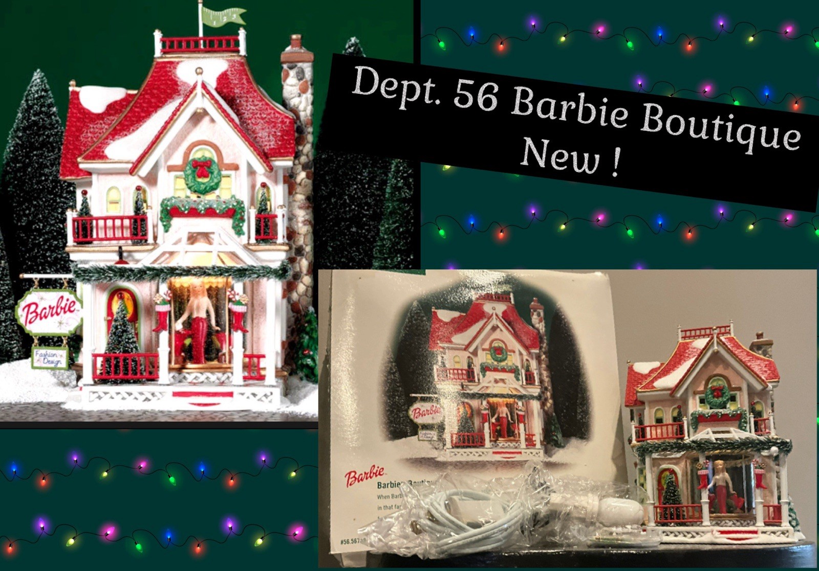 Dept 56 North Pole Series Barbie Boutique Lighted XMAS Village House 2001 NEW