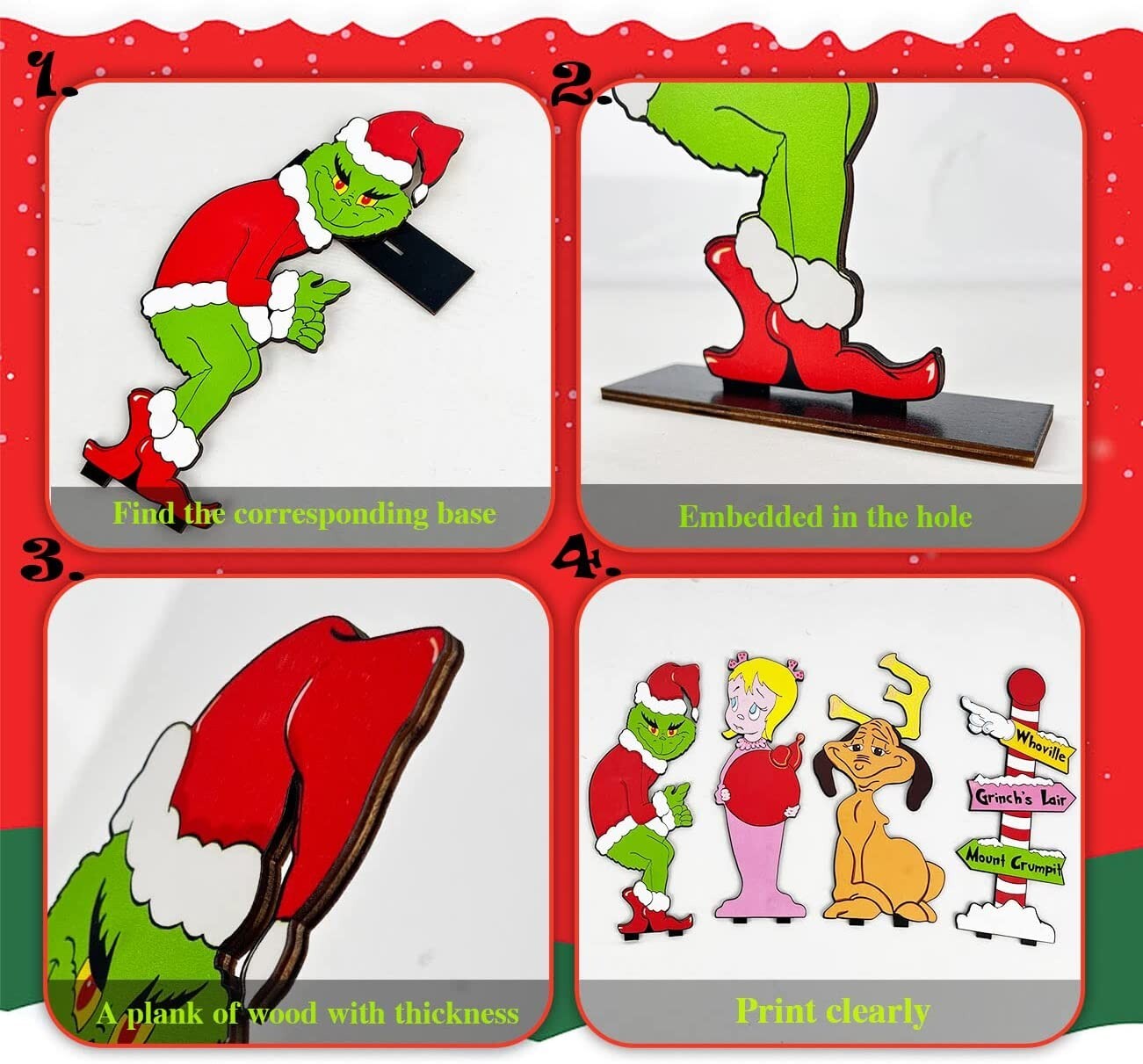 The Grinch Christmas Wood Table Decor Centerpiece Dr. Seuss Saint Nick Whoville