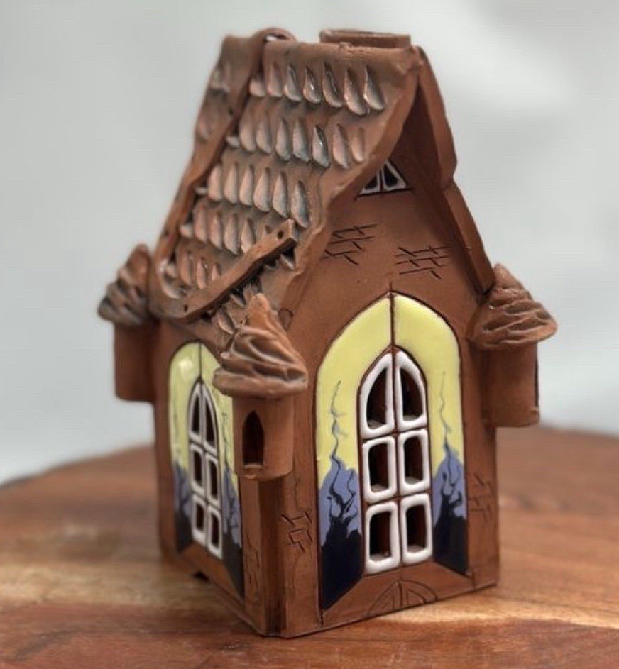 Lithuanian Clay Pottery House Tea Fairy Light Candle Holder Cottage Folk Art