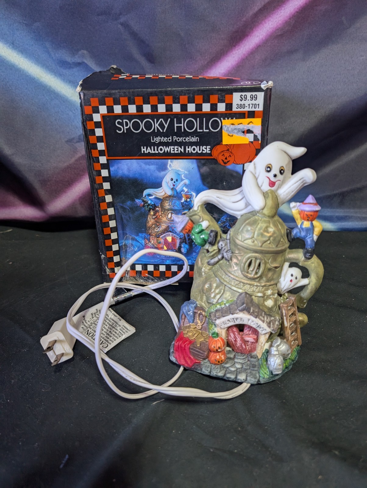 Vintage 90s Spooky Hollow Halloween House Lighted Ghost Jack O Lantern 1995 Box