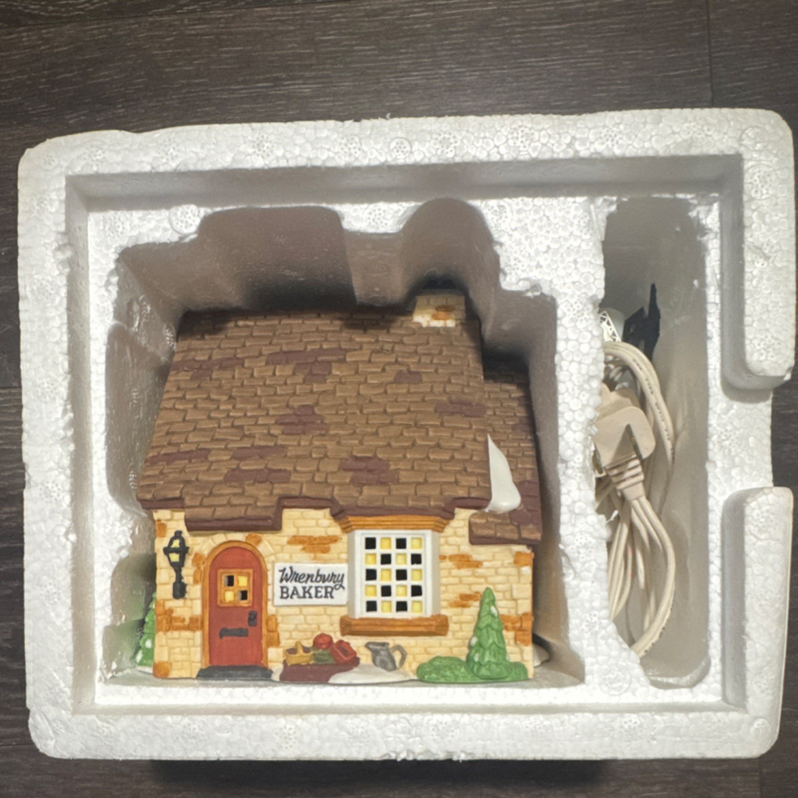 Baker Illuminated Ceramic Village House, Painted Brown/Beige/Green, Boxed