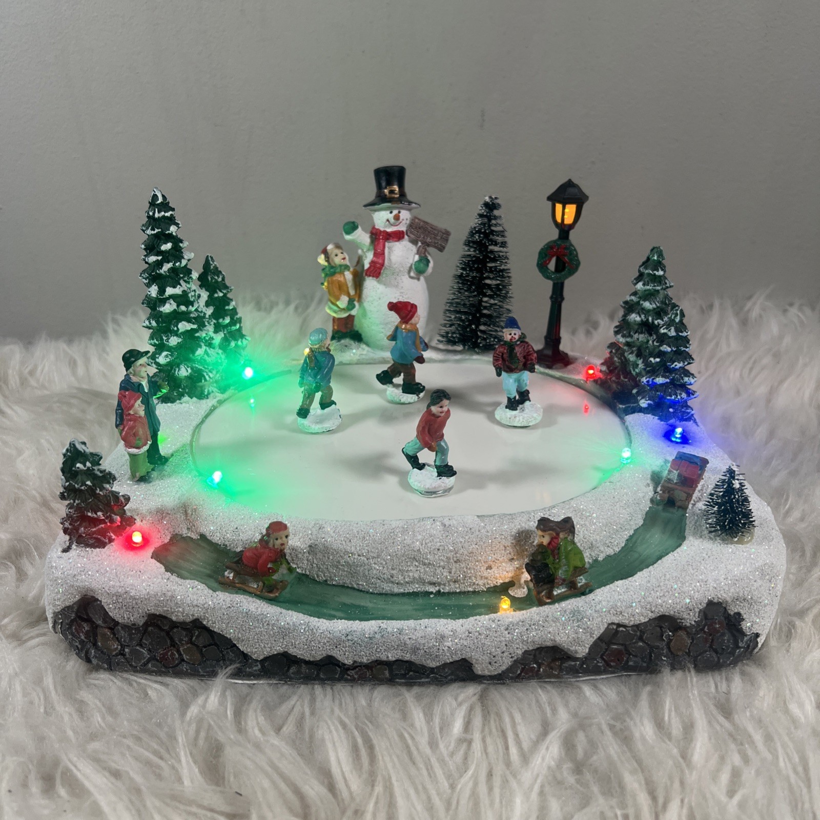 Christmas Village Skating Pond Animated Lighted Musical Snow Village Perfect