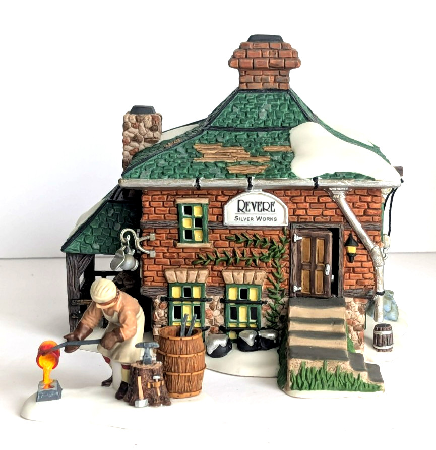 Dep 56 Revere Silver Works New England Village Set Of 2 Boxed Lighted 2001