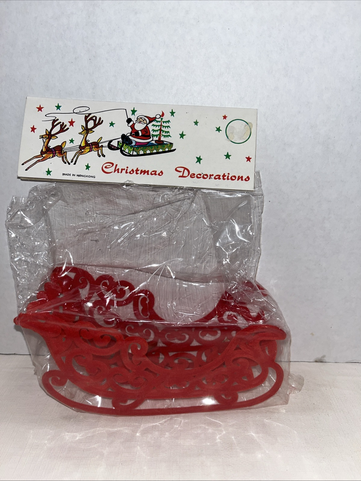 Red Flocked Sleigh Only Vintage Christmas Decoration 7.50 inches long