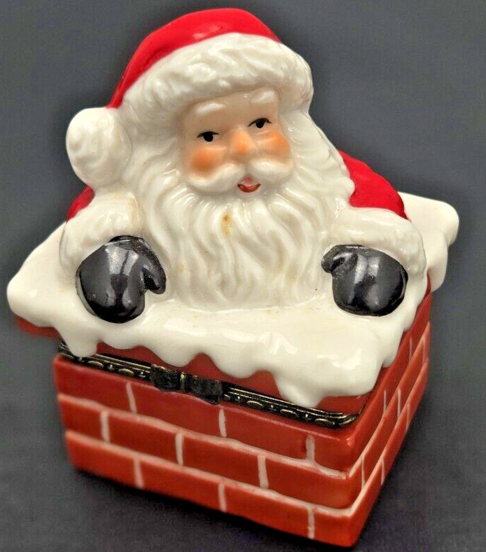 Department 56 Christmas trinket box Santa chimney ho ho ho snow rectangle 2.5×2″