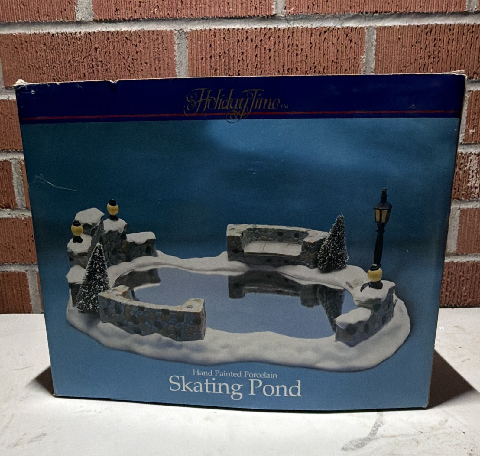 Holiday Time Hand Painted Porcelain Skating Pond Christmas Village Accessory