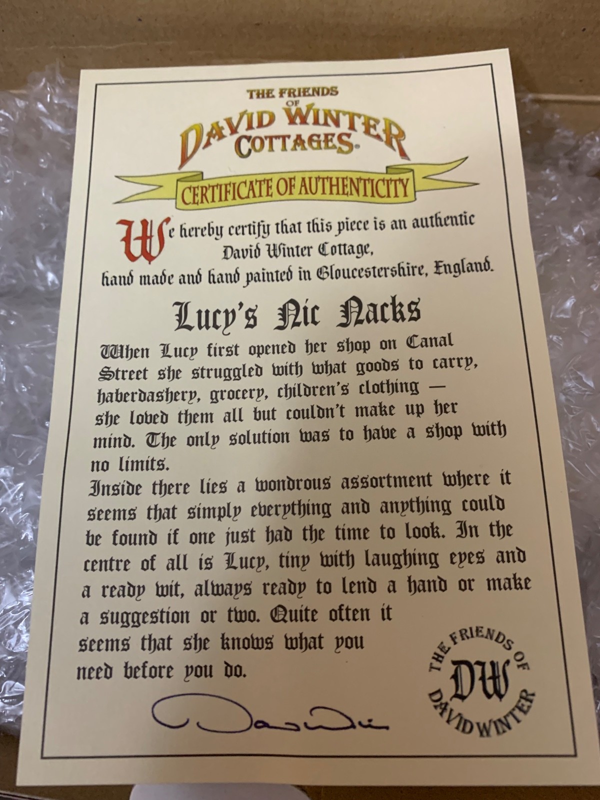 David Winter Cottage Lucy’s Nic Nicks Handmade and hand painted DWF 05 2003