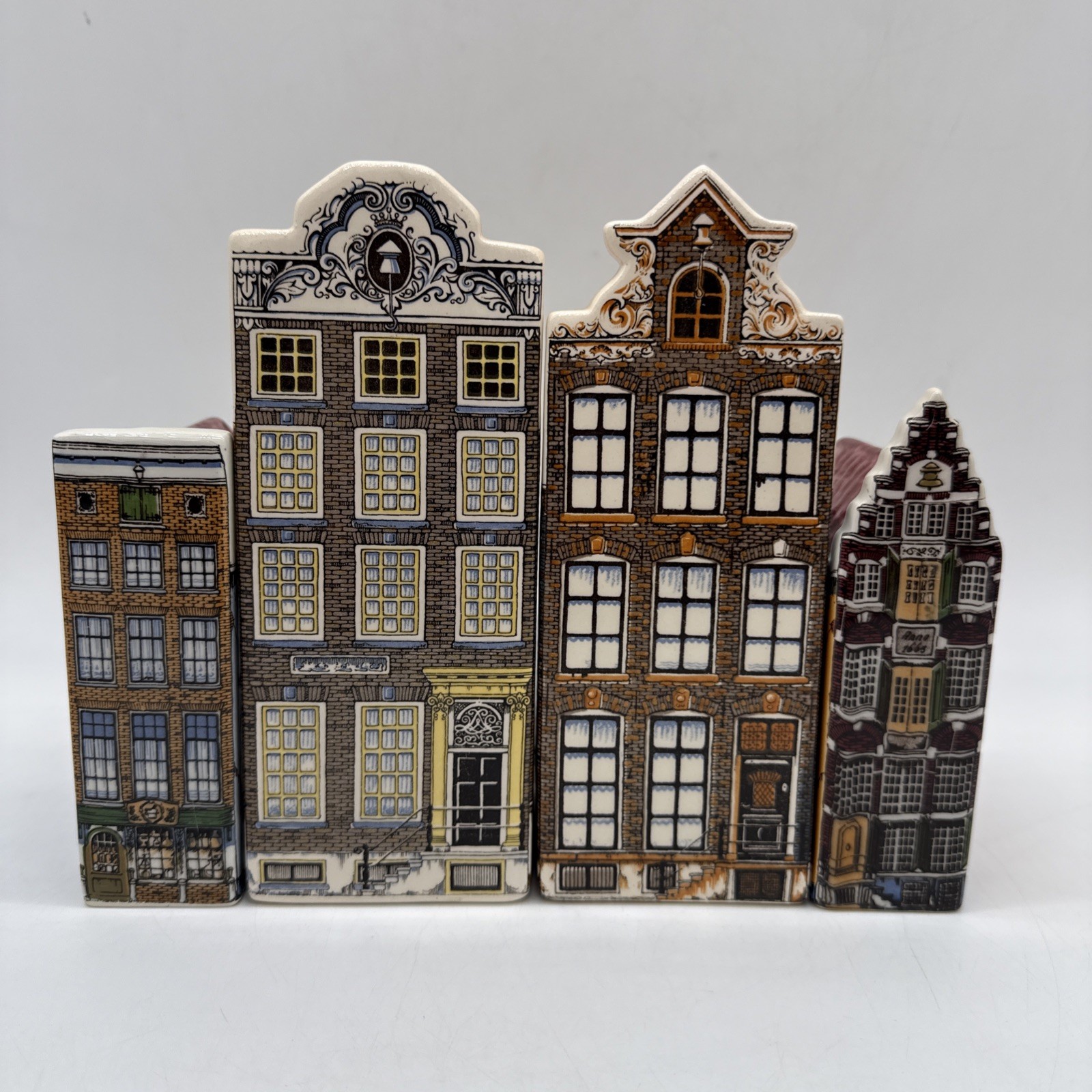 Polychroom Canal Houses Hand Painted Holland Delfino Amsterdam Set of 4 FLAWED