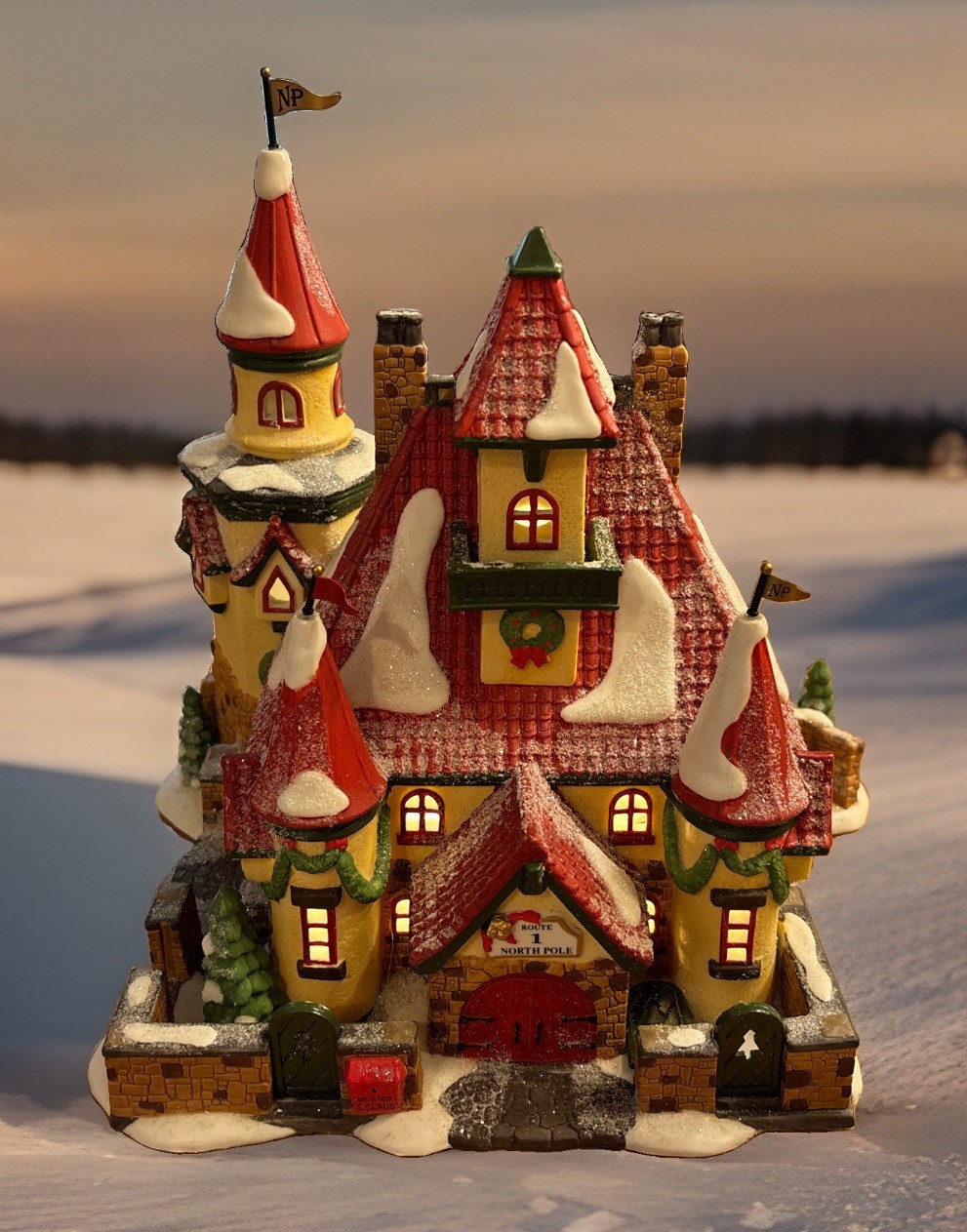 Dept 56 “Route 1 North Pole Home of Mr & Mrs Claus” W/ Light & Box Complete Mint