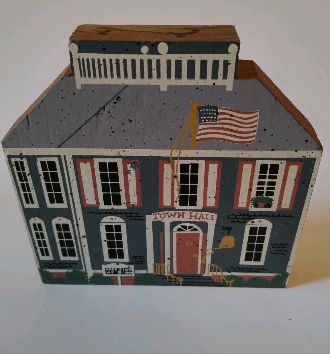 Hand Painted Wooden Town Hall Shelf Sitter