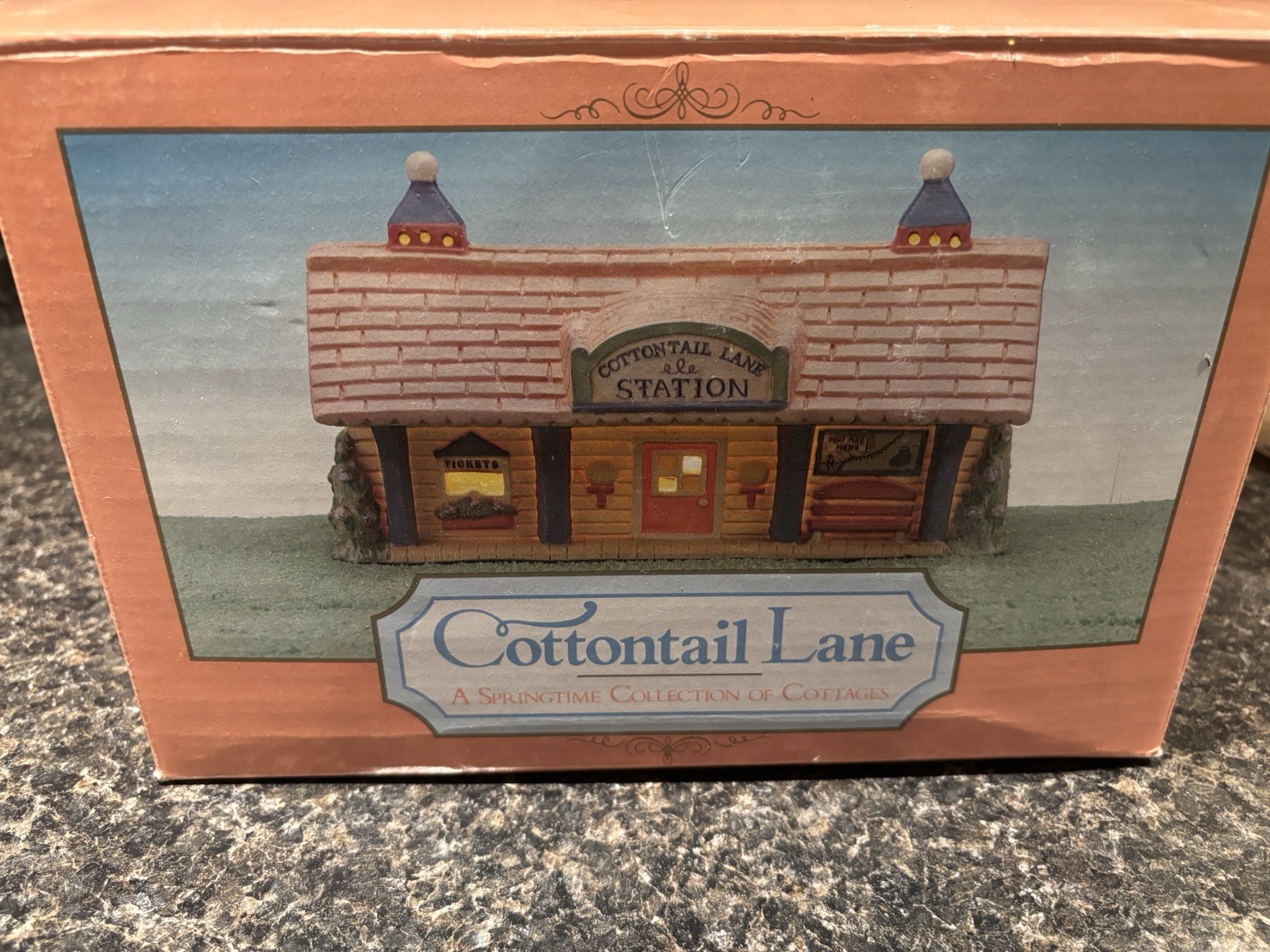Cottontail Lane Station House, Spring Seasonal Village, Painted Ceramic, Boxed