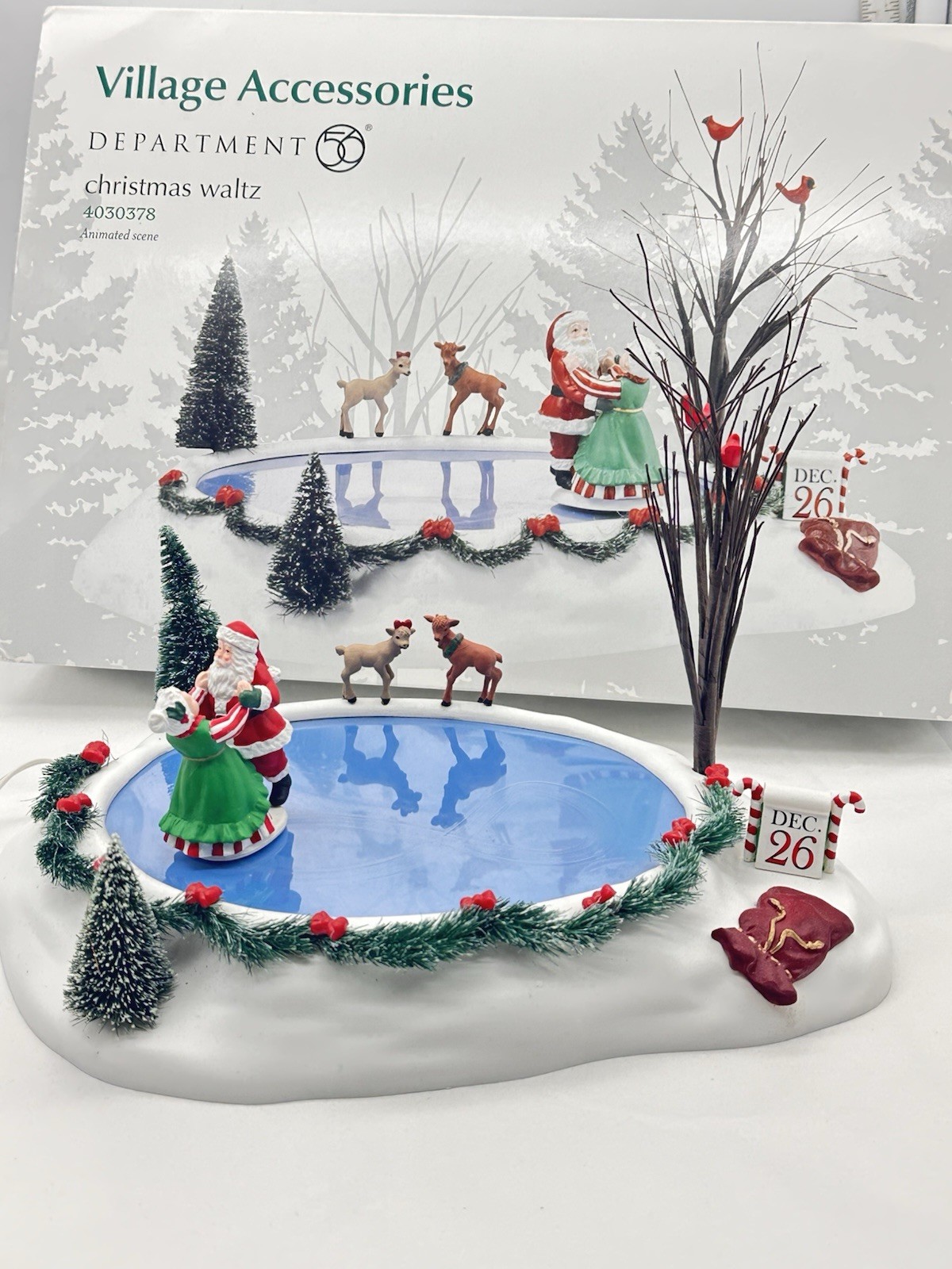 DEPT 56 NORTH POLE VILLAGE CHRISTMAS WALTZ SANTA ICE SKATING POND #4030378