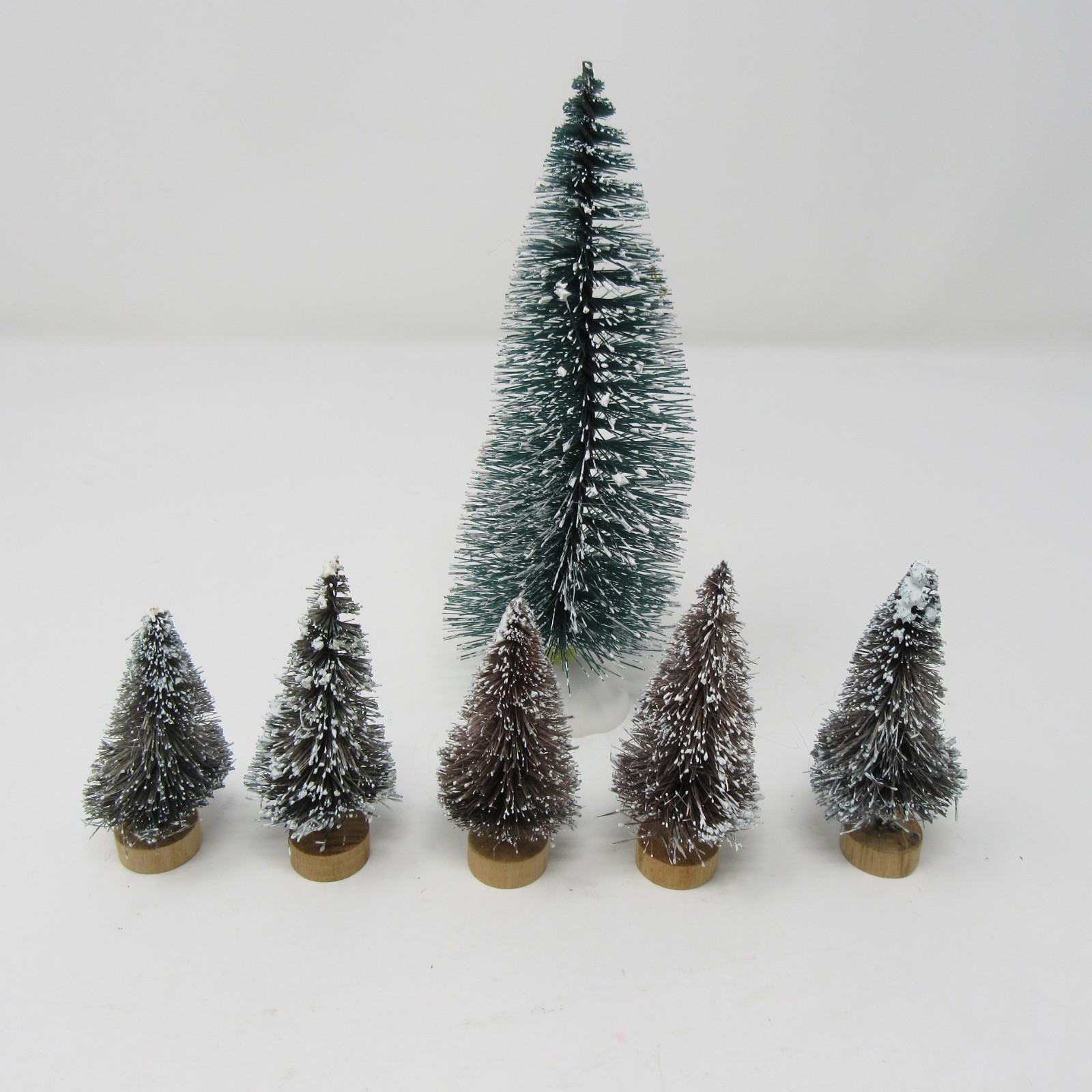 Bottle Brush Mini Trees Snow Flocked Christmas Village 2.5 to 6″ set of 6