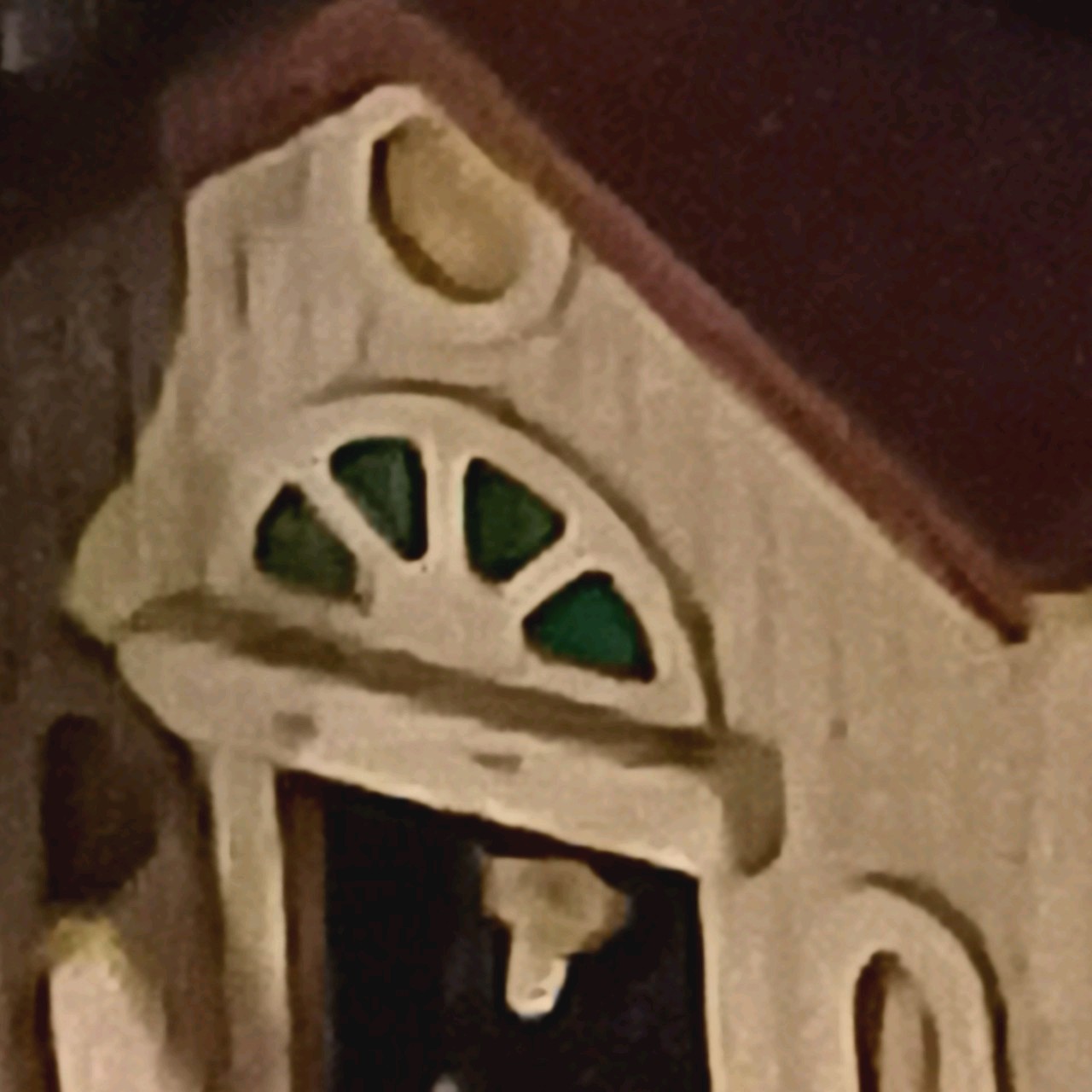 Painted Wooden Village House Miniature Beige Brown Green Collectible Decor