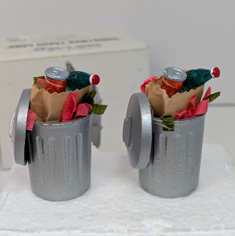 Dept 56 Snow Village Christmas Trash Cans 52094 Set of 2 Original Box Taiwan