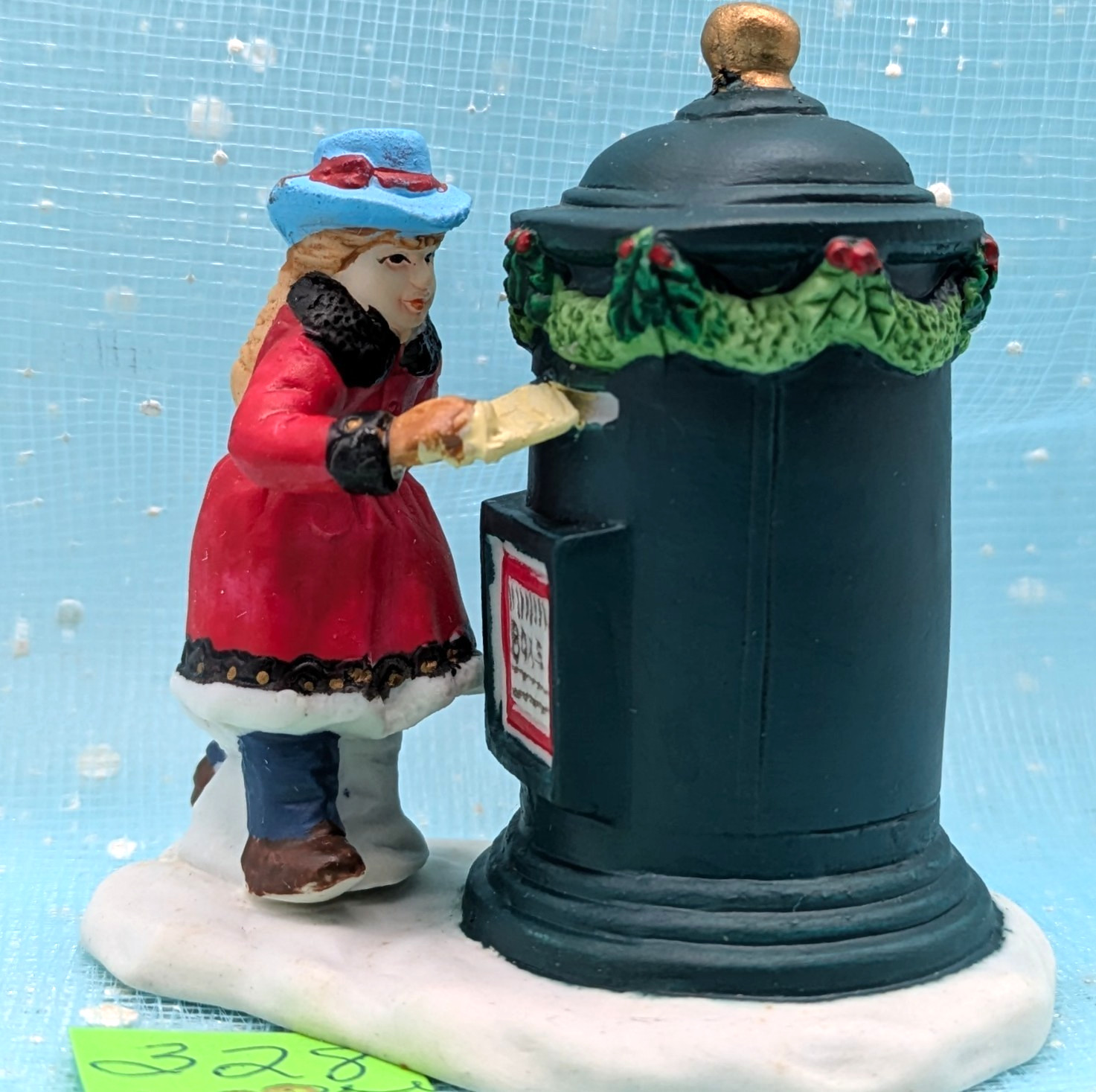 Adorable girl braids mailing letter Porcelain Christmas Village NO BOX INV328