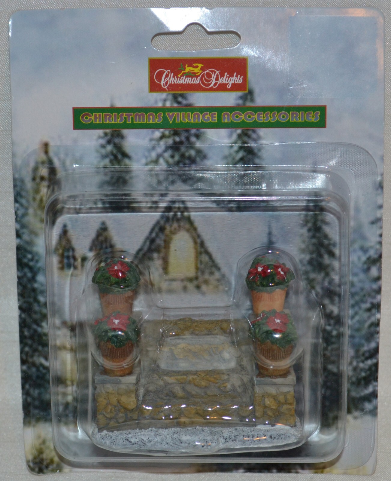 Christmas Delights Village Accessory~Stone Steps~Flower Pots~2.25″~Bent~NEW