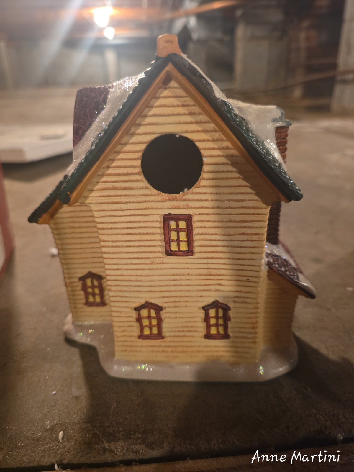 Ceramic Christmas Village Inn House Building, Multicolor Painted Snow Roof