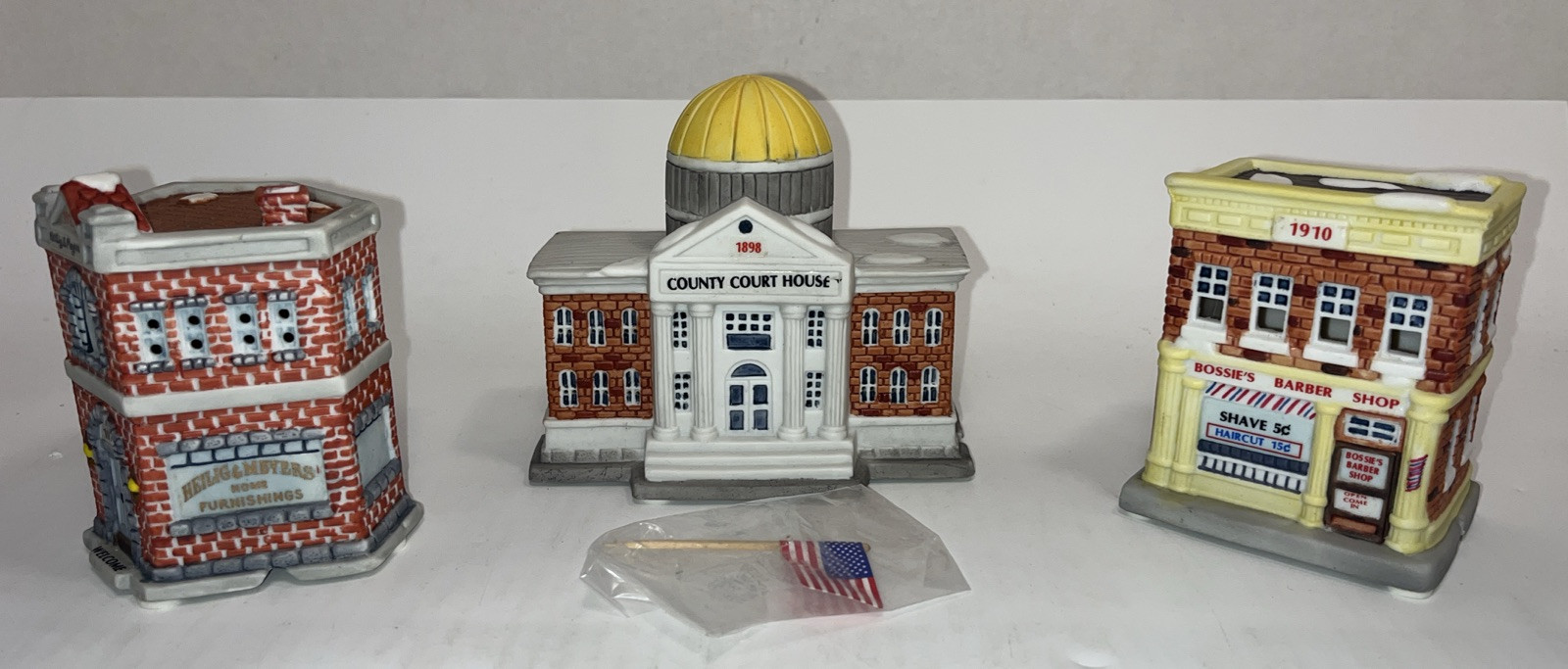 Lot of 3 American Landmarks Christmas Collection 1994 Ceramic Barber Shop Court