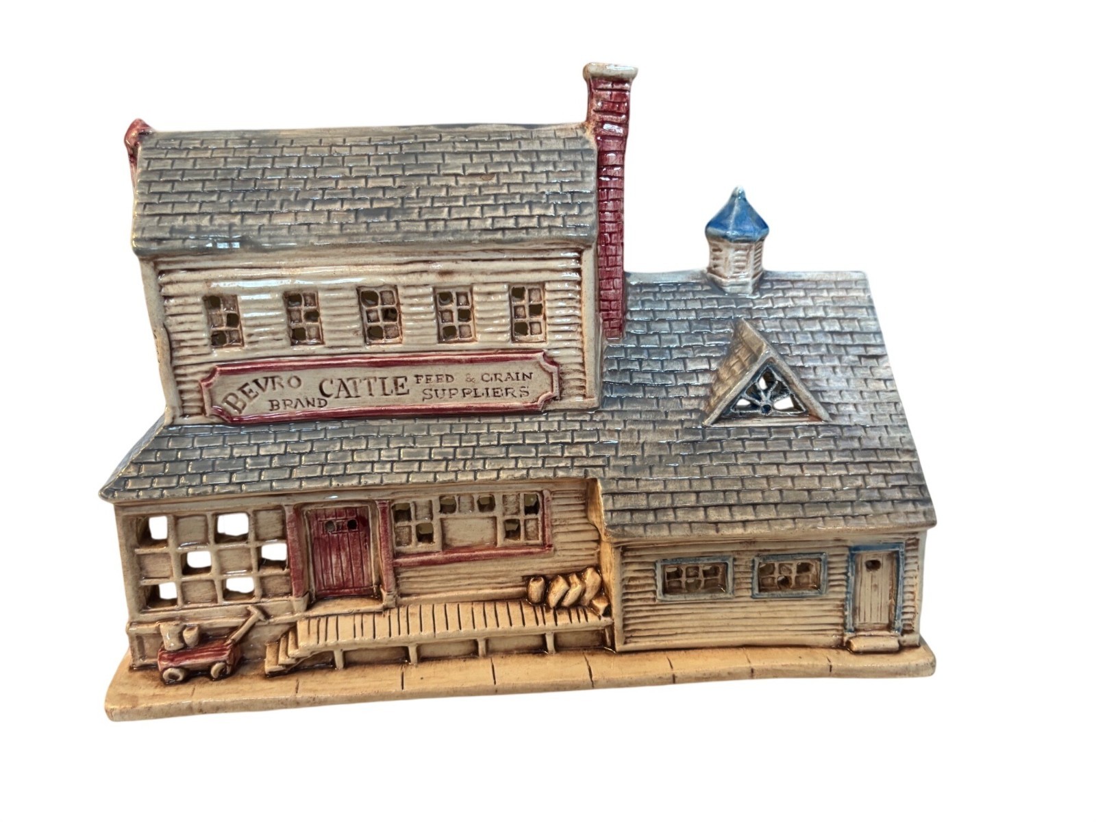 Hand-Painted Ceramic Village General Store & Drug Store Village Decor Piece