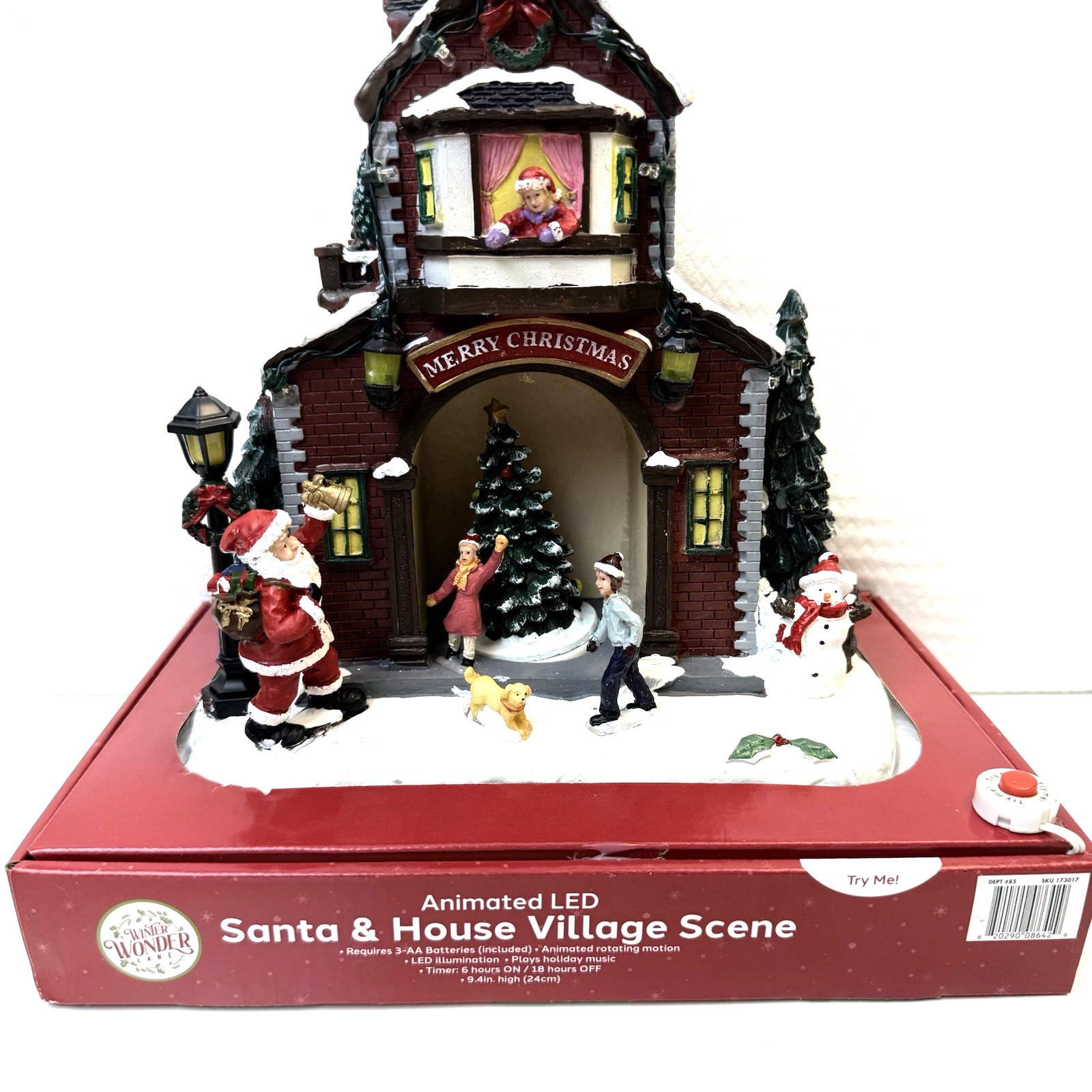 New Winter Wonder Lane Animated LED Music/Lights Santa & House Village Scene