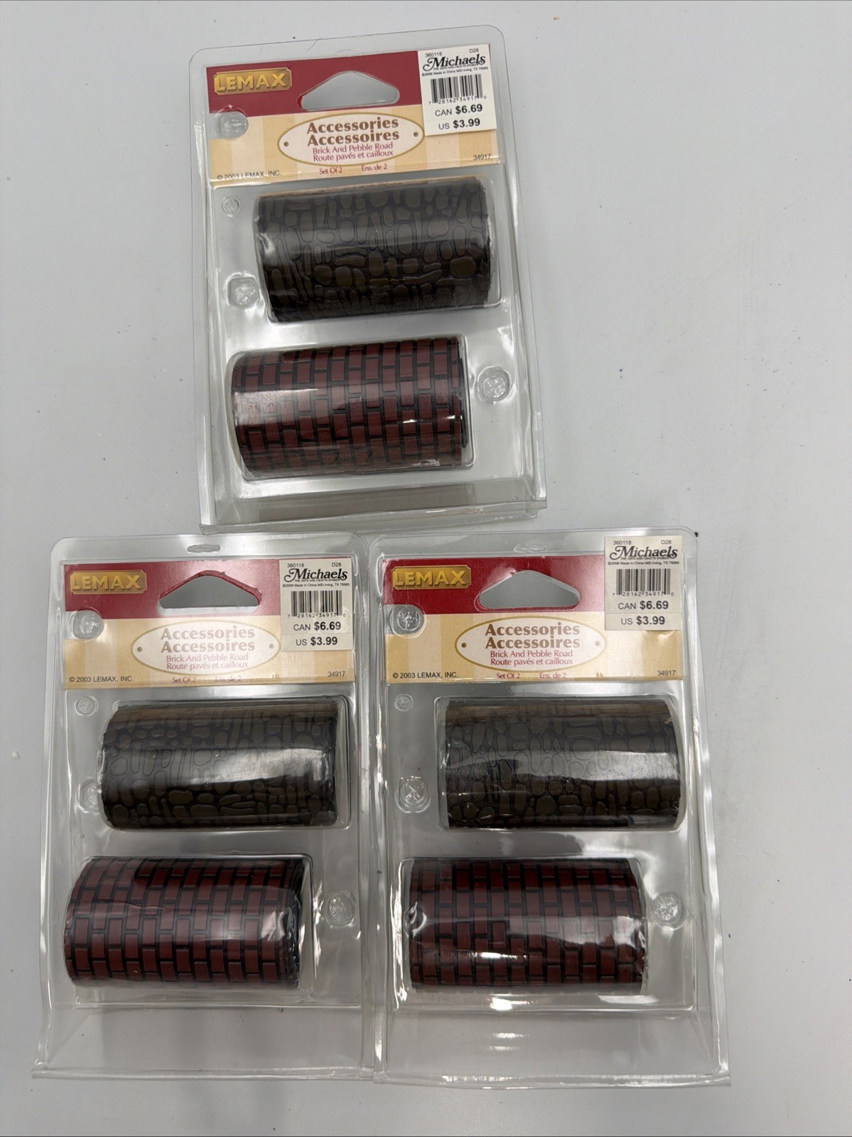 3- Lemax Coventry Cove Brick & Pebble Roads Christmas Village Accessories NOS
