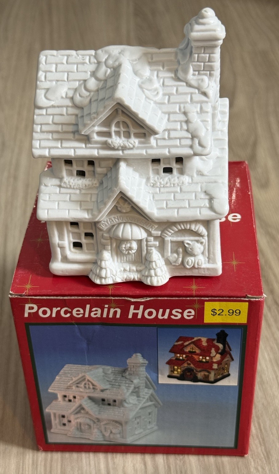 Vintage NOS 90s Porcelain House Village Christmas Ready To Paint Toy Shop
