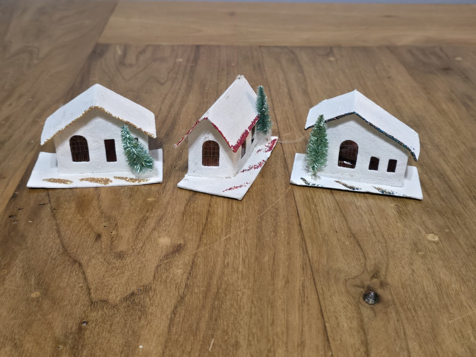 Lot Of 3 Vtg Japanese Putz Houses Churches? See Description