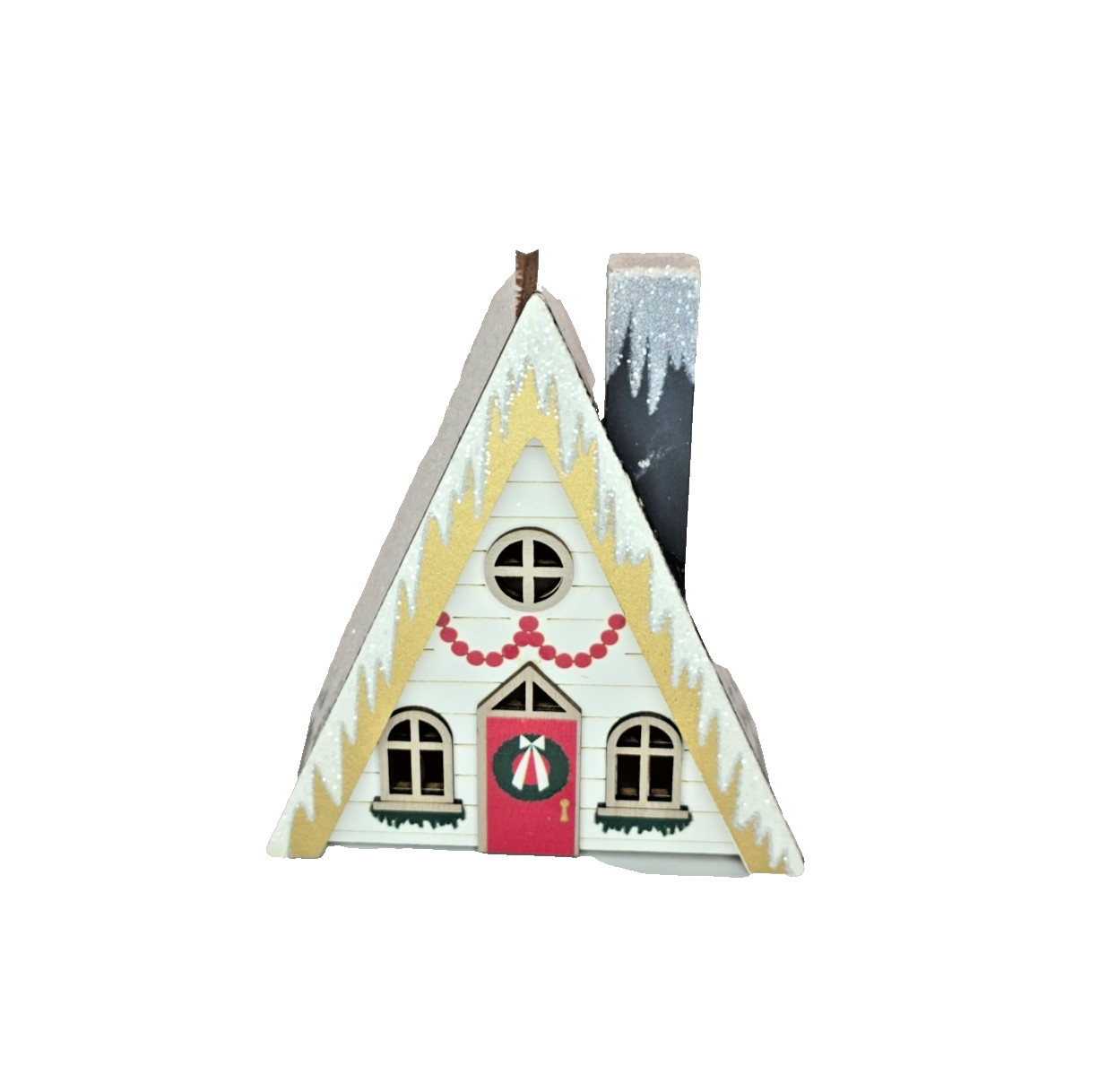 Christmas Village Houses Set Of 4 Wooden Nesting Glitter Decor BNIB Holiday