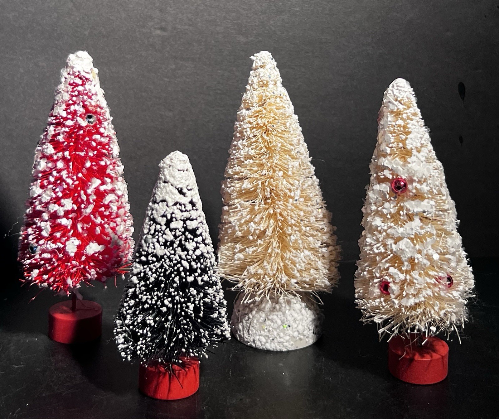 LOT OF 4 VTG BOTTLE BRUSH CHRISTMAS TREES /FROSTED/3.5-5”