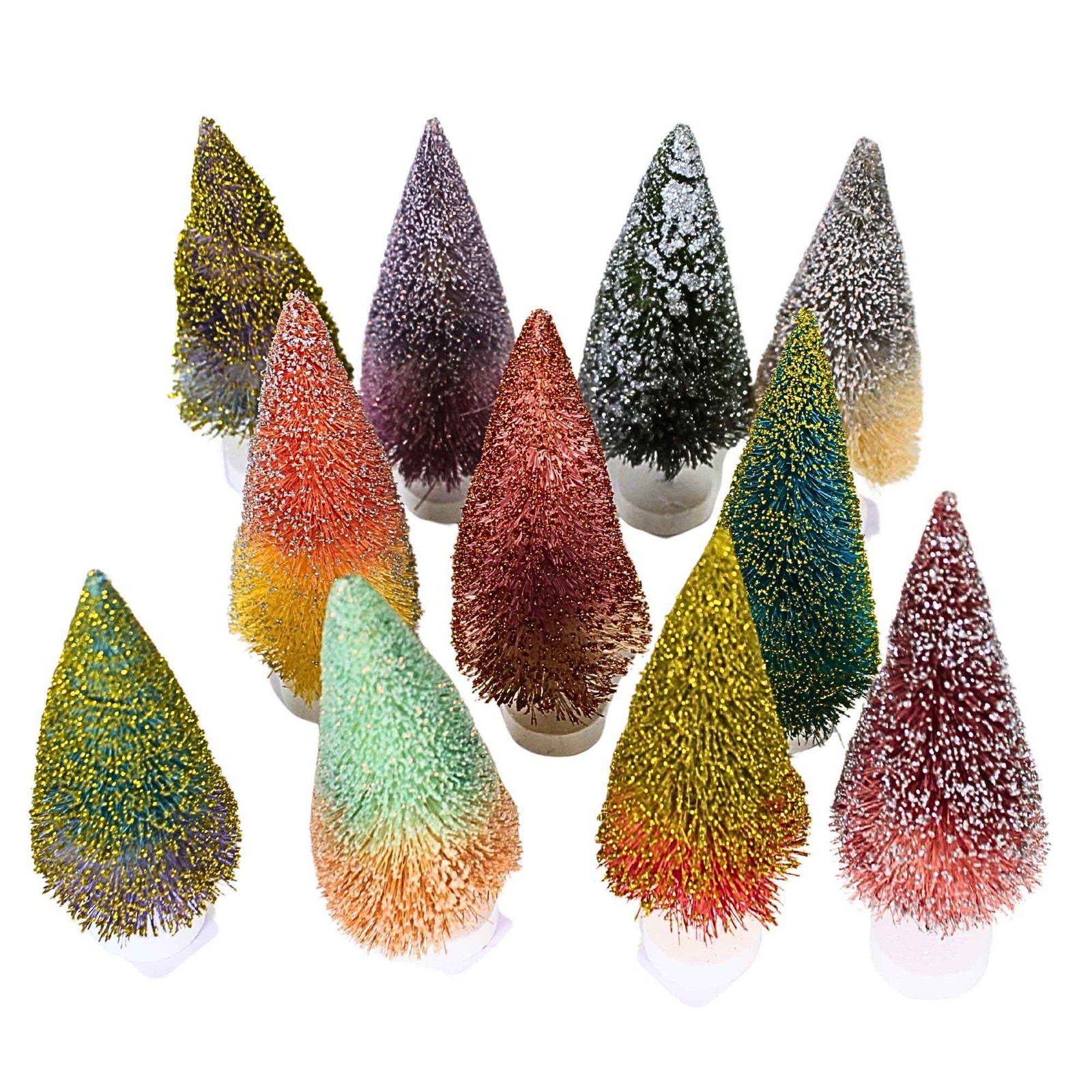 Cody Foster Glittered Ombre Bottle Brush Trees Putz Village Pine Bb99l Set/12