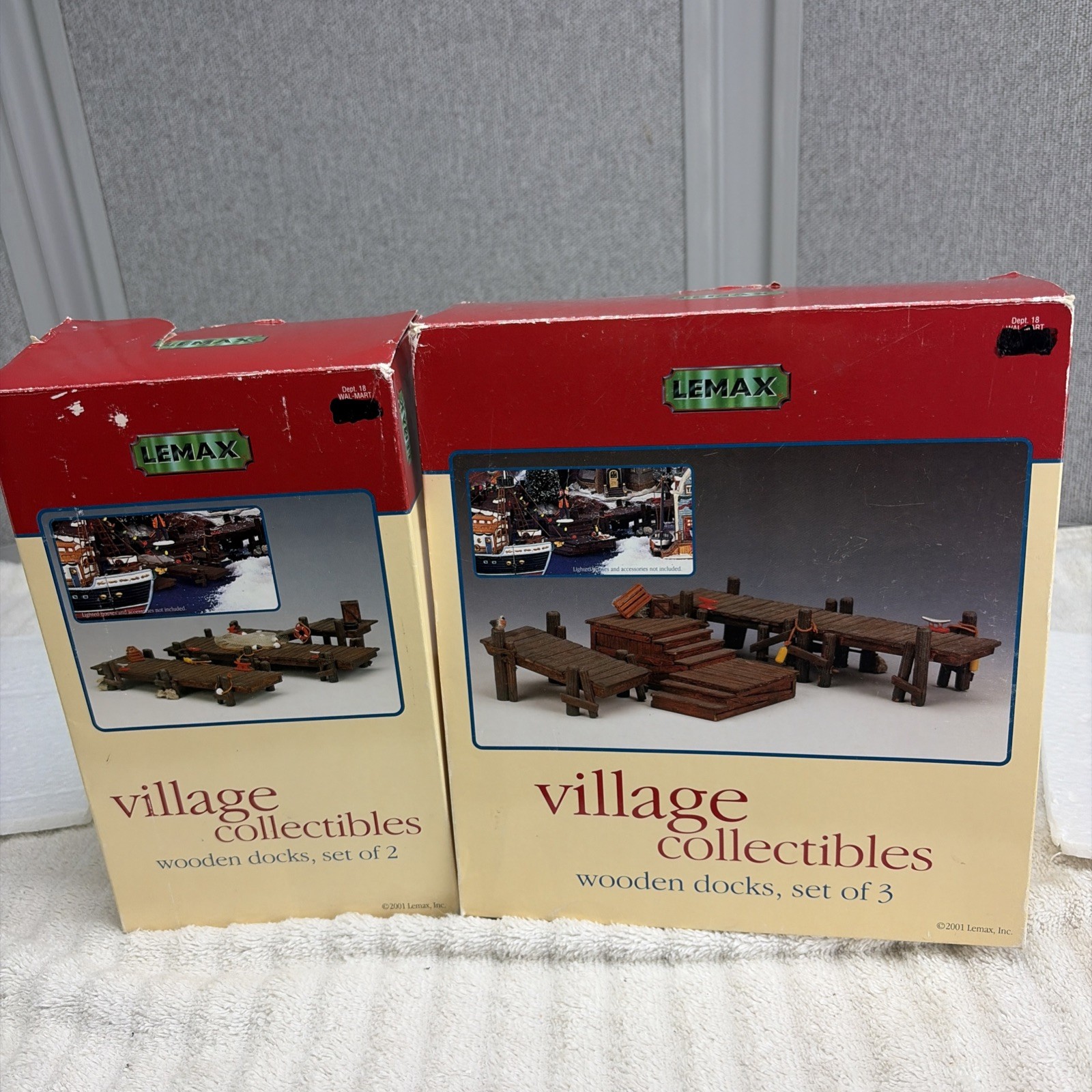 LEMAX Vintage 2001 Village Collection WOODEN WHARF DOCKS AND RAMPS Set Of 4