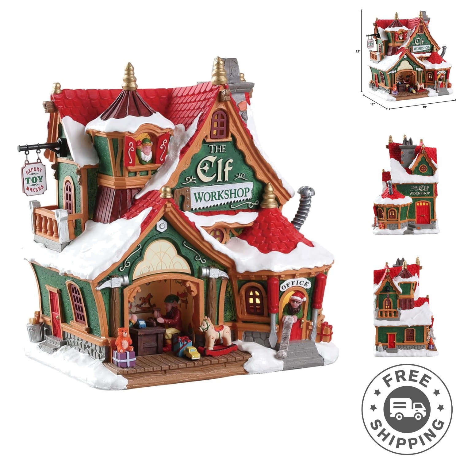 Elegant Christmas Elf Workshop – Lighted Resin Tabletop Display for All Seasons