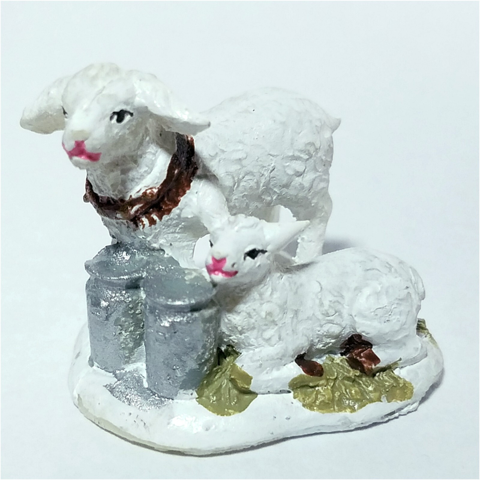 Feeding Lambs Milk Barrels Holidays Seasons Country Farm Scene Village Accessory