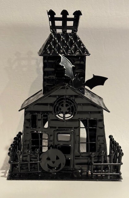 Halloween Metal Black Haunted House Holds 1 Tealight 8 inches